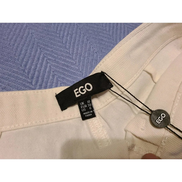 Ego Faux Feather Trim Shorts Women's Size 6 Denim High Waist Flat Front Pockets - Picture 4 of 5